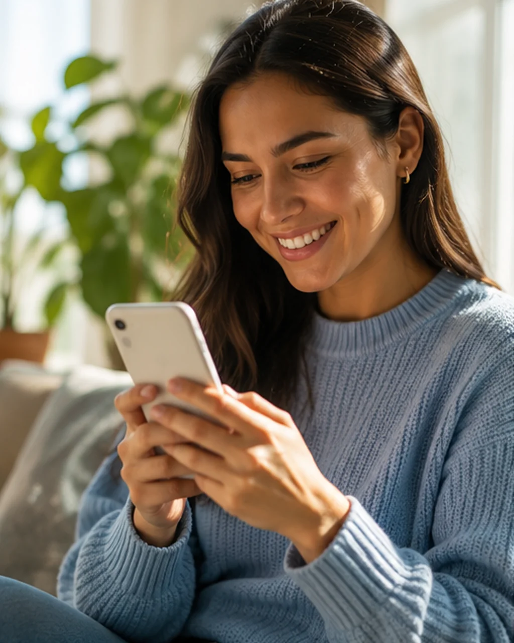 Mujer revisando MediNow desde su teléfono